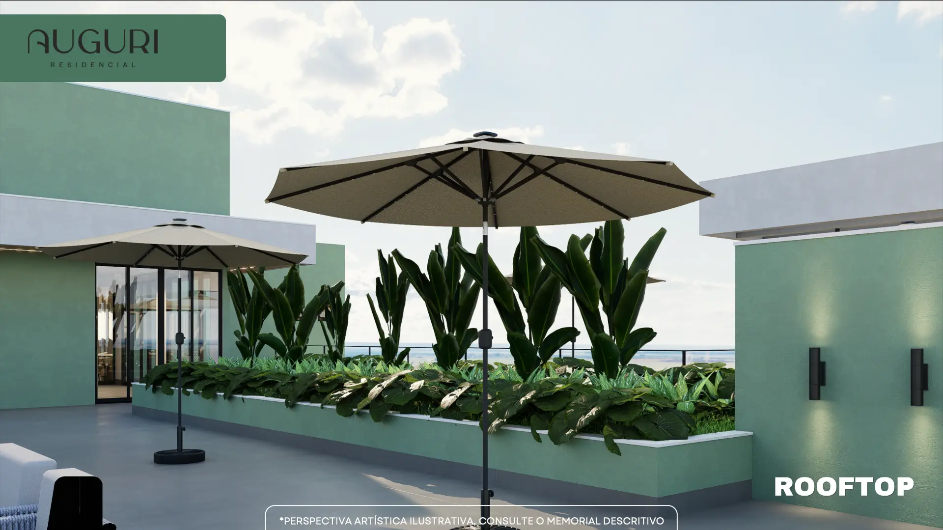 Rooftop — deck — perspectiva artística ilustrativa do Auguri Residencial
